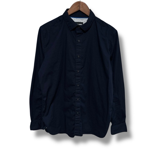 Jared‎ Lang Stretch Men's Button Down Shirt Navy Blue Size Medium 22 x 29 - Picture 1 of 5